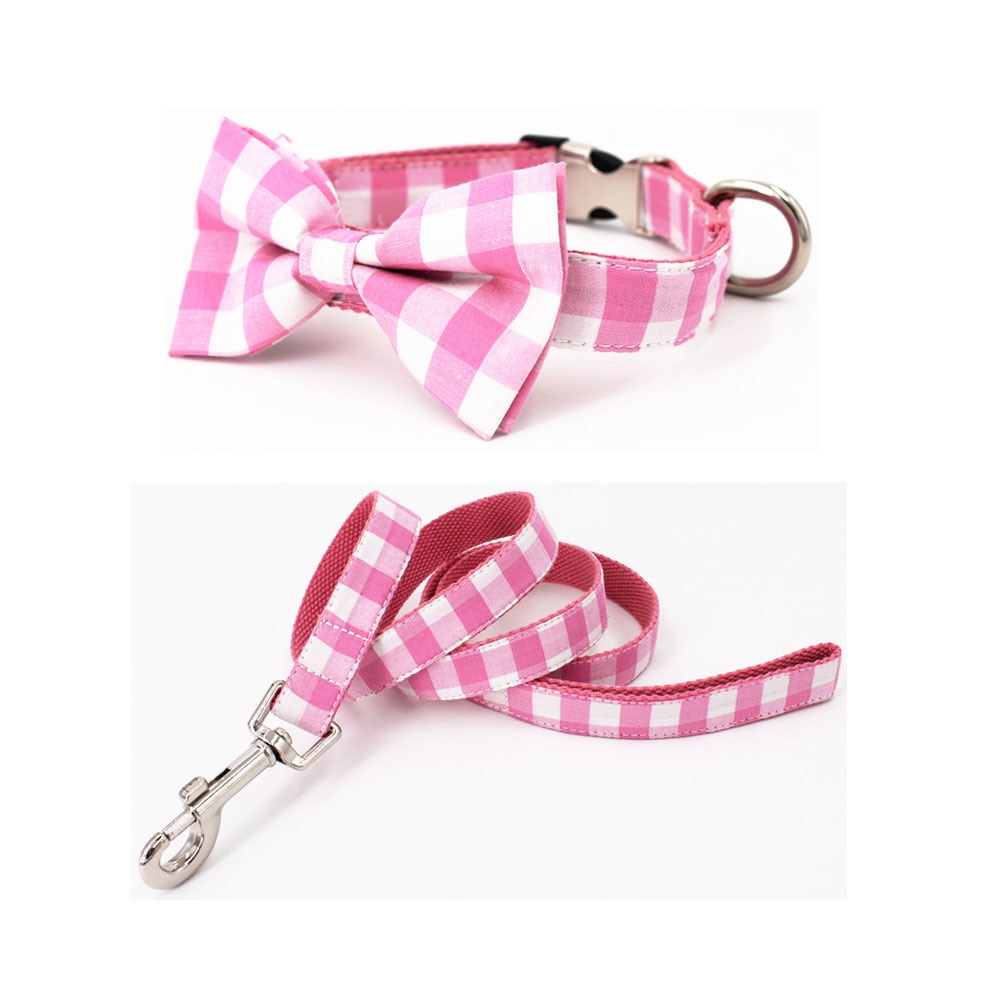 Pink Gingham Ribbon Dog Bow 