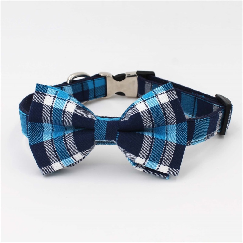 Blue Plaid French Bulldog Bow Tie Collar With Matching Leash - Ask Frankie